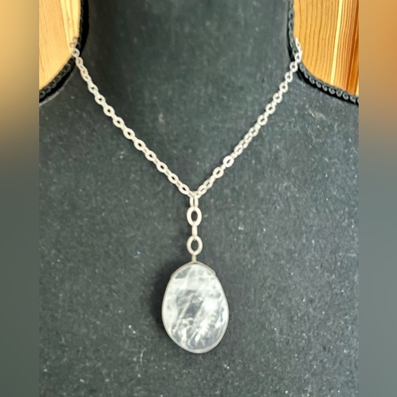 Handmade Necklace Silver Chain Faceted Quartz Stone Pearl Like Dangle Boho Chic - Picture 8 of 13